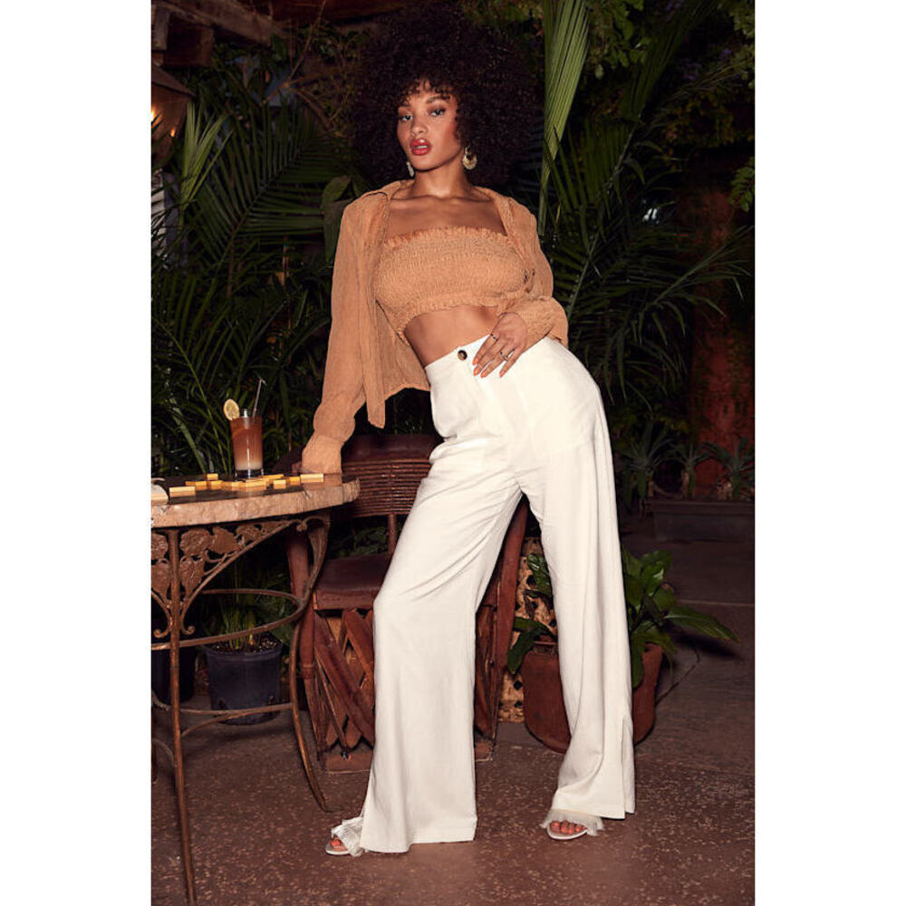 Lulus Jet Stream White High Waisted Wide Leg Pants - Size M